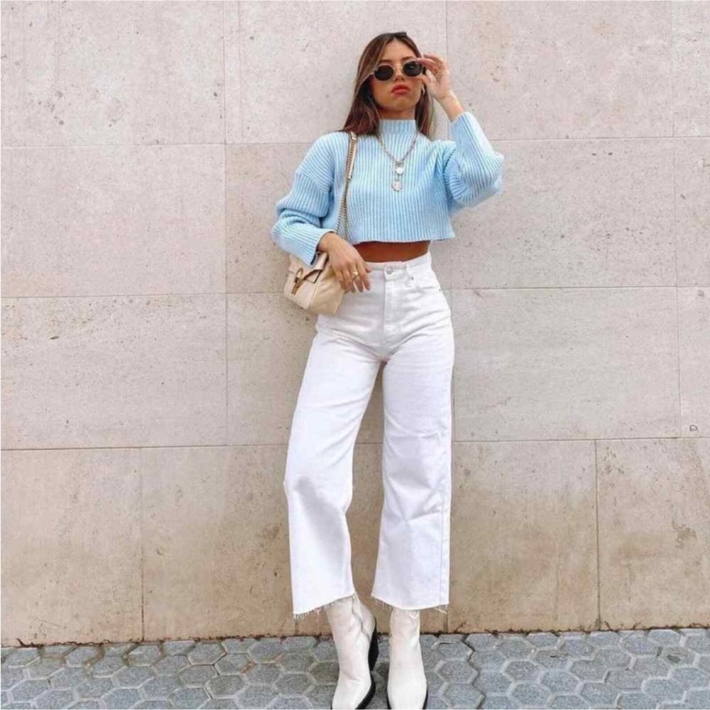 Zara White Raw Hem Straight Leg High Waist Jeans - Picture 1 of 6